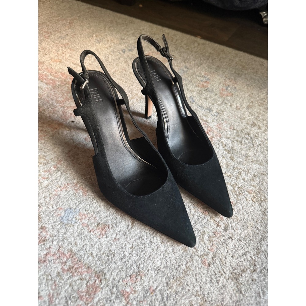 Paige Womens Black Suede Slingback Pointed Toe Pump Heels Size 6